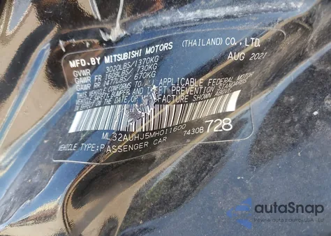 2021 Mitsubishi Mirage Carbonite Edition/Es/Le z USA, uszkodzony, nr VIN ML32AUHJ5MH011600